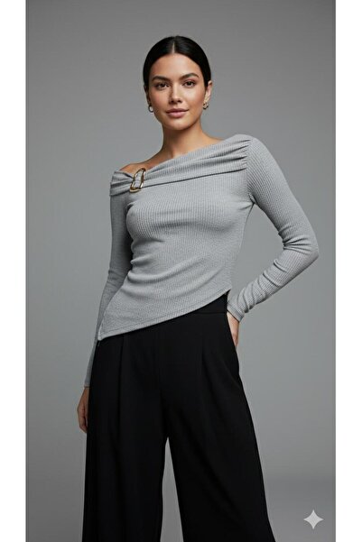 peri tower New Product Women's Buckle Off-Shoulder Wrinkled Fabric Blouse 0071