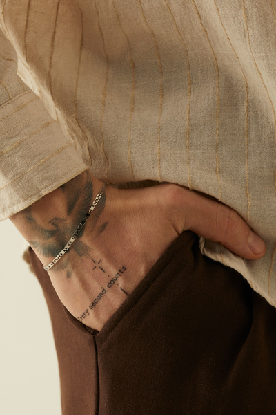 Fjellor Veldorin Silver Color Greka Patterned Men's Stainless Steel Bracelet