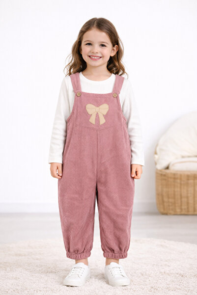 MiniBou Premium Kadife Çizgili Çocuk Elbise Alt Üst Takım