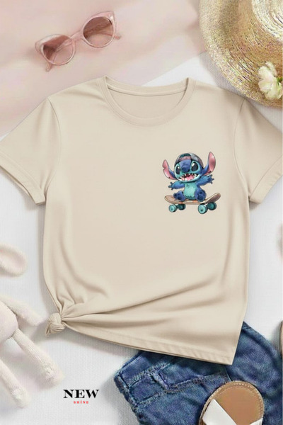 New Shine تي شيرت مطبوع عليه ستيتش للأطفال من الجنسين