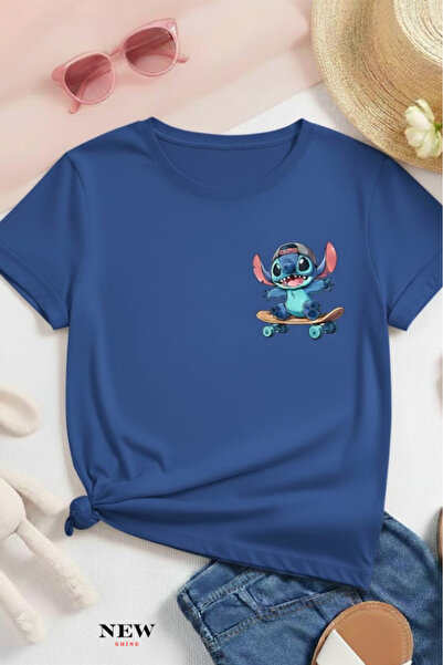 New Shine تي شيرت مطبوع عليه ستيتش للأطفال من الجنسين