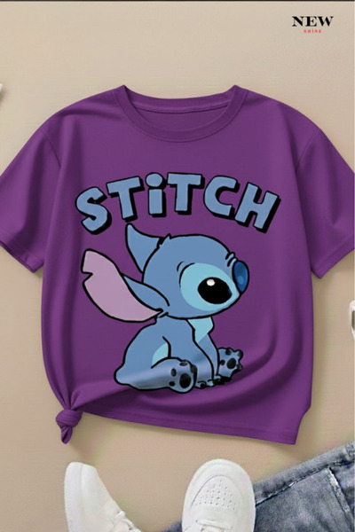 New Shine تي شيرت مطبوع عليه ستيتش للأطفال من الجنسين