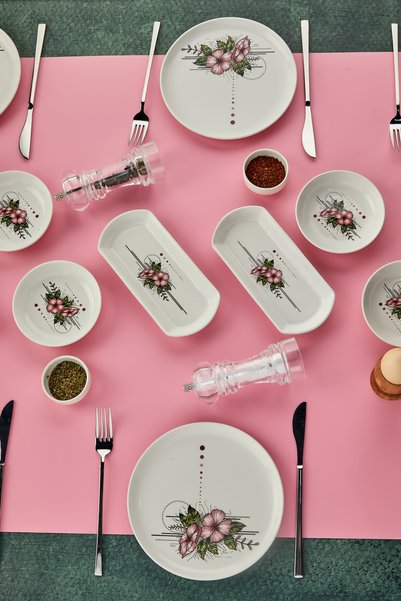 ers erbaşlar Pera Pink Floral 14 Piece Luxury Breakfast Set for 6 People, Breakfast Set