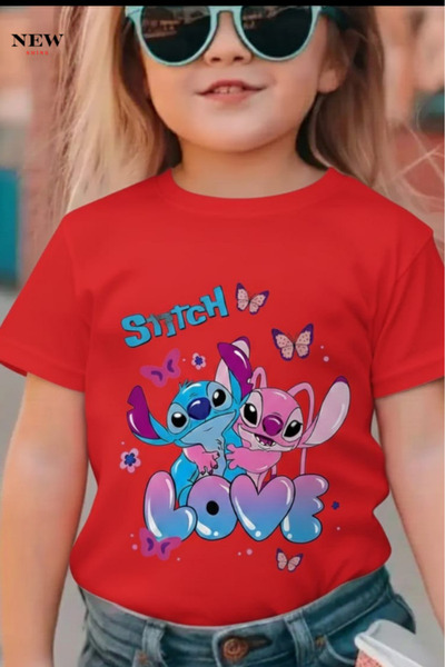 New Shine تي شيرت مطبوع عليه ستيتش للأطفال من الجنسين