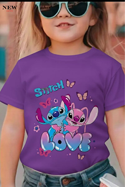 New Shine تي شيرت مطبوع عليه ستيتش للأطفال من الجنسين