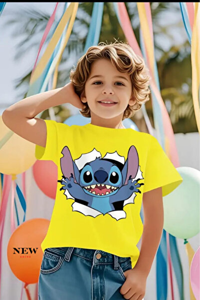 New Shine تي شيرت مطبوع عليه ستيتش للأطفال من الجنسين