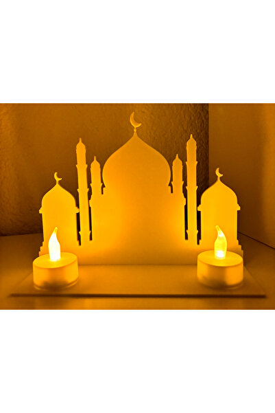 WaveOra Cami Silüetli Led Mumluk - Ramazan Özel Dekoratif Masaüsü