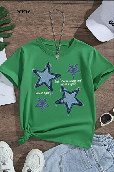 New Shine تي شيرت للأطفال مطبوع عليه نجمة للجنسين