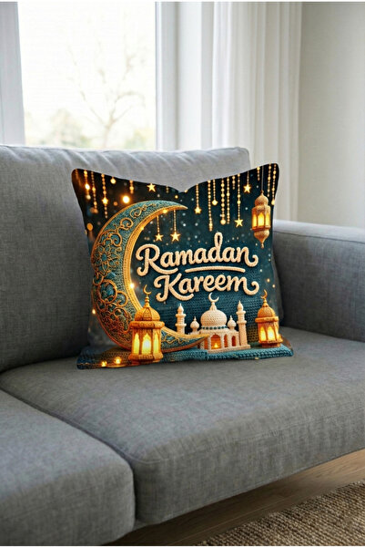 Hayal Dekoratif Punch Nakış Desen 3D Dijital Desen Ramazan Temalı Hilal Desen 4lü Kırlent Kılıfı Seti