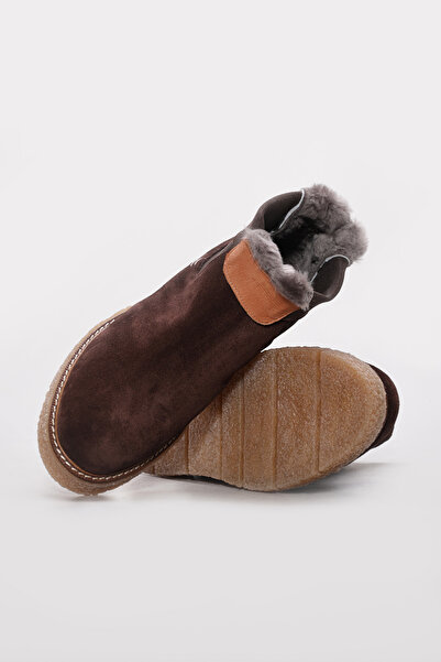 Ayakkabıhane Fur Inside, Genuine Suede Leather Outside, Brown Women's Chelsea...