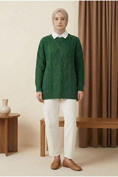 MODAQU Knitted Pattern Casual Knitwear Sweater - Dark Green