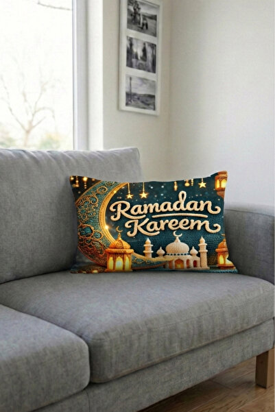 Hayal Dekoratif Punch Nakış Desen 3D Dijital Desen Ramazan Temalı Hilal Desen 2'li 30x50 Kırlent Kılıfı
