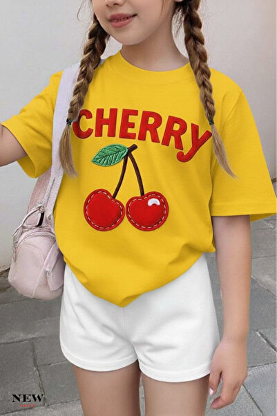New Shine تي شيرت للأطفال مطبوع عليه الكرز للجنسين