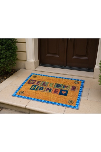 TASARIM RÜZGARI Welcome Home kalpli dekoratif renkli Kapı Önü Paspası