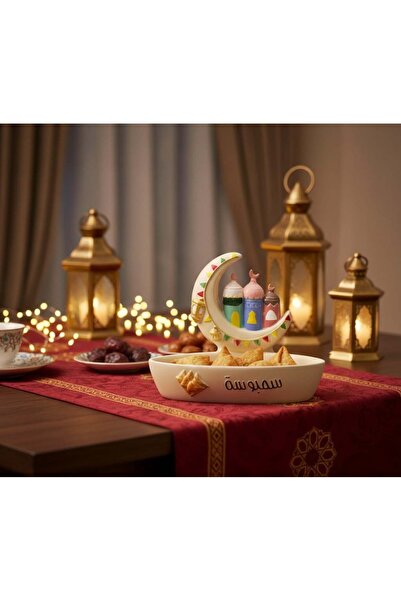 Arma A samosa serving dish made of plaster, suitable for the Ramadan atmosphere.