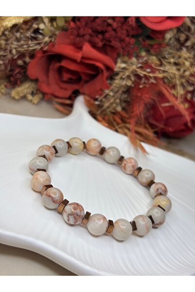 Moonstone Accessories سوار من الحجر الطبيعي الجاسبر الوردي والهيماتيت |   الر...
