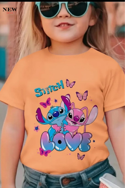New Shine تي شيرت مطبوع عليه ستيتش للأطفال من الجنسين