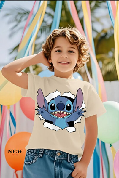 New Shine تي شيرت مطبوع عليه ستيتش للأطفال من الجنسين