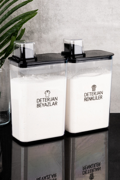 dnshome 2 Adet 3000 ml Renkliler & Beyazlar Deterjanlık Seti Kendinden Ölçekli Etiketli Saklama Kabı