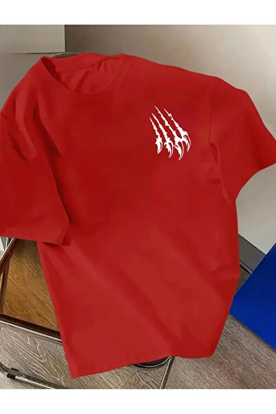 FUFLUNS Claw Printed Oversized Crew Neck T-Shirt