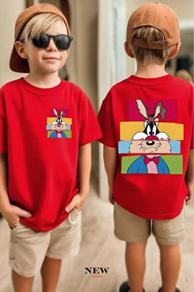 New Shine تي شيرت للأطفال مطبوع عليه شخصيات كرتونية للجنسين