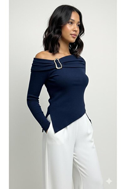 peri tower New Product Women's Buckle Off-Shoulder Wrinkled Fabric Blouse 0071