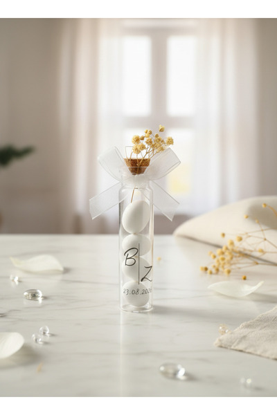 ByDeryaEvent Mantar Tıpalı Cipso Çiçekli Badem Şekerli Cam Şişe Hediyelik Söz...