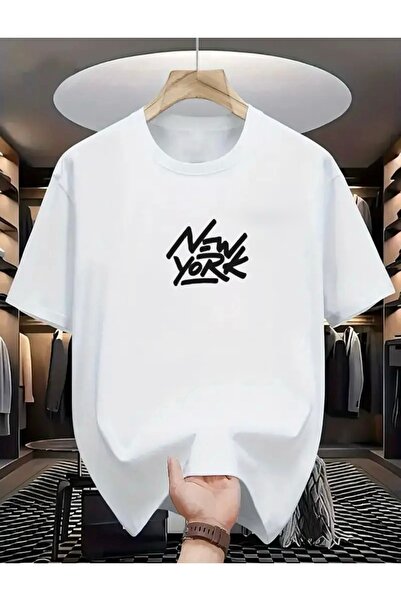 FUFLUNS تي شيرت برقبة دائرية كبير الحجم مطبوع عليه جرافيتي نيويورك