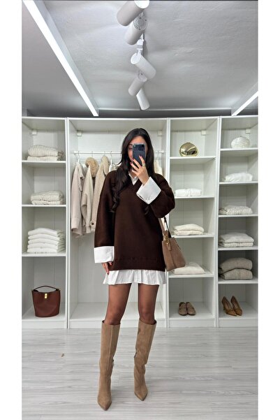 LUUNA STORE Maison Shirt-Style Detailed Knit Dress - Brown