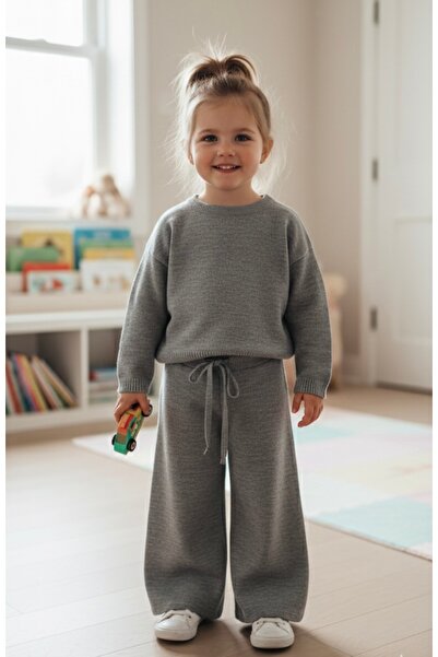 ADA YILDIZ KİDS Πλεκτό σετ για κορίτσια, κάτω και επάνω μέρος, γκρι χρώμα, 3/...