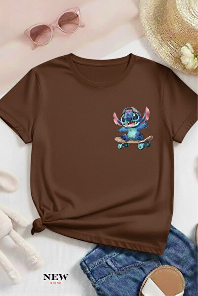 New Shine تي شيرت مطبوع عليه ستيتش للأطفال من الجنسين