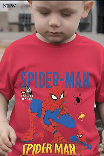 New Shine تي شيرت للأطفال مطبوع عليه الرجل العنكبوت للجنسين