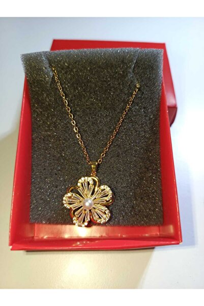 GN ACCESSORY قلادة من الفولاذ ذهبية اللون بخمسة أوراق دوارة