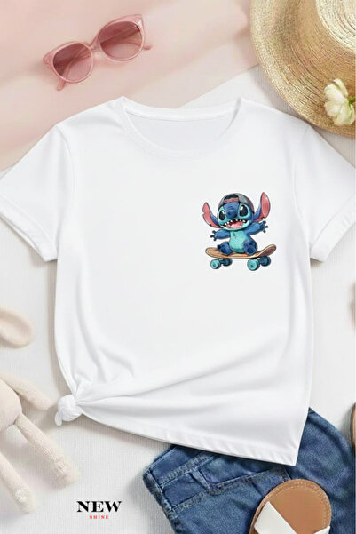 New Shine تي شيرت مطبوع عليه ستيتش للأطفال من الجنسين