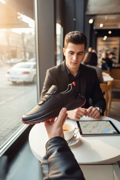 ENOCH SHOES حذاء رياضي كاجوال للرجال من Enoch بنعل سفلي أحمر ونعل مرن