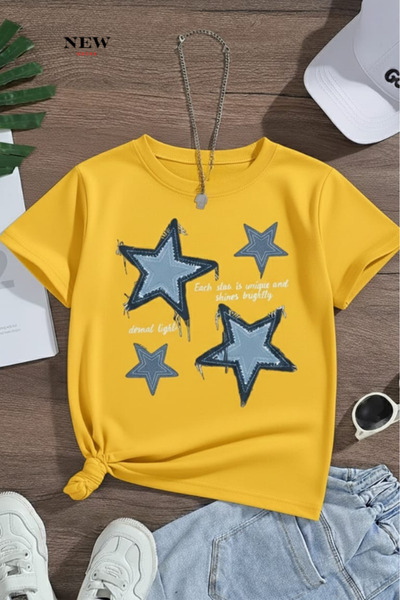 New Shine تي شيرت للأطفال مطبوع عليه نجمة للجنسين