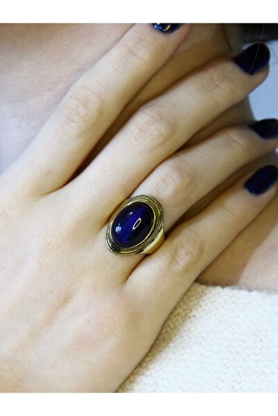 esha Natural Stone Blue Tiger's Eye Natural Stone Women's Adjustable Ring Euy...