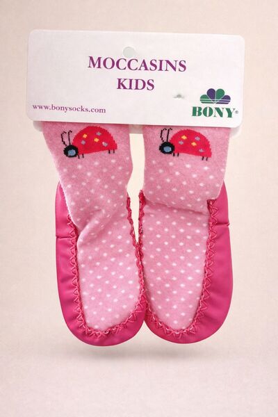 Katia&Bony Girl's Ladybug Patterned Moccasin Socks Booties Slippers Pink
