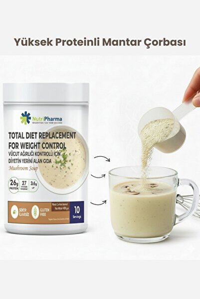 NUTRIPHARMA Whey Proteinli Mantar Çorbası Öğün Tozu – Bariatrik Diyet Protein Tozu, 600g