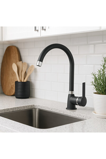 banyosepeti لينيا ماتي بلاك كروم - 360 °   صنبور مياه دوار بأنبوب دوار