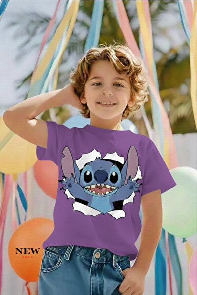 New Shine Imprimeu Stitch Unisex Copii tricou