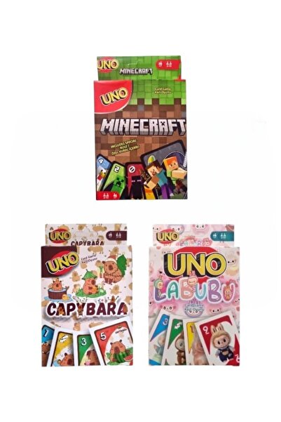 Oyunsal Capybara Uno + Labubu Uno + Minecraft Uno Oyun Kartları 3'lü Set