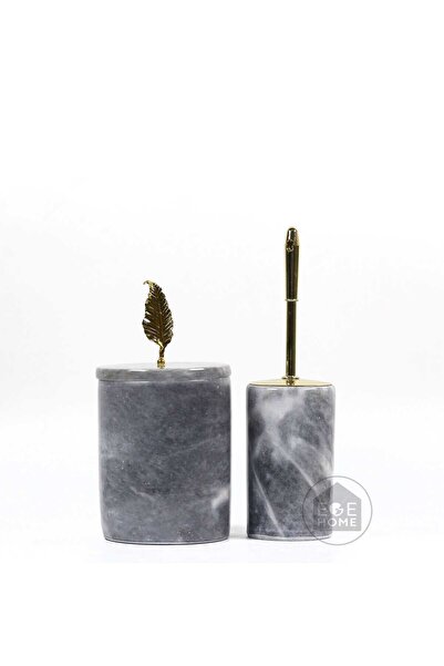 ege gross Dekoratif Gri Mermer Banyo Seti 2 Li Gold Aksesuarlı Tasarım Set\Me...