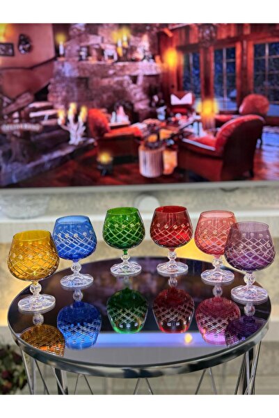 CAM RENKLİ 6'LI KRİSTAL KESME İŞLEMELİ KAHVE YANI BARDAK