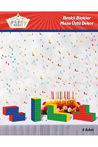 DOĞABEREN Colorful Blocks Patterned Building Toy Themed Tabletop Decor 4 Pieces