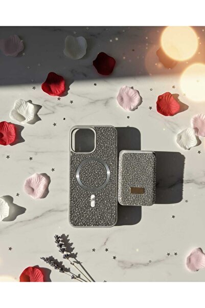 KumOziShop iPhone 15 ProMax Uyumlu MagSafe ve Mıknatıs Özellikli Taşlı Cüzdan...