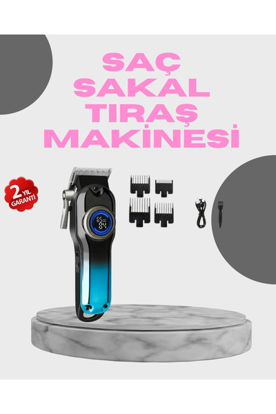 Lisinya Profesyonel Saç Kesme Makinesi – 2000 mAh Şarjlı, LCD Ekranlı -