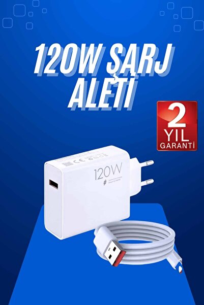 Genel Markalar 120 Watt Turbo Hızlı Şarj Aleti Seti Hızlı Şarj Adaptörü Beyaz...