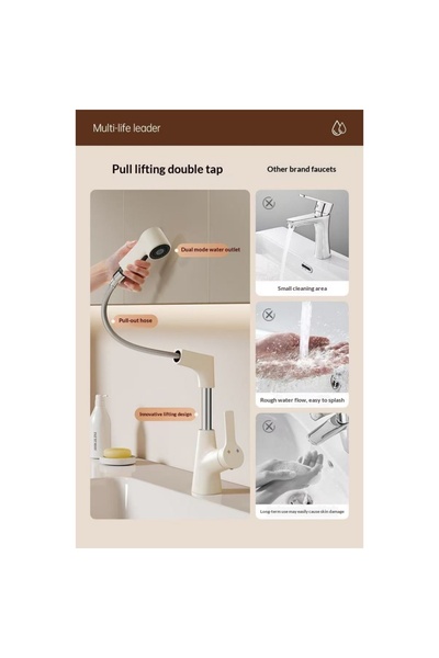 satrendy White Pull-Down Kitchen Faucet Hot Cold Mixer 2-Mode Sprayer 360 Swivel