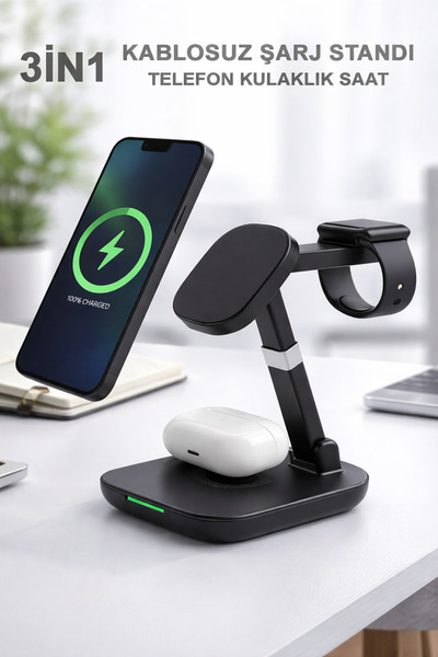 Tech&bello accessories 3İN1 Kablosuz Şarj Özellikli Cep Telefonu Bluetooth Ku...